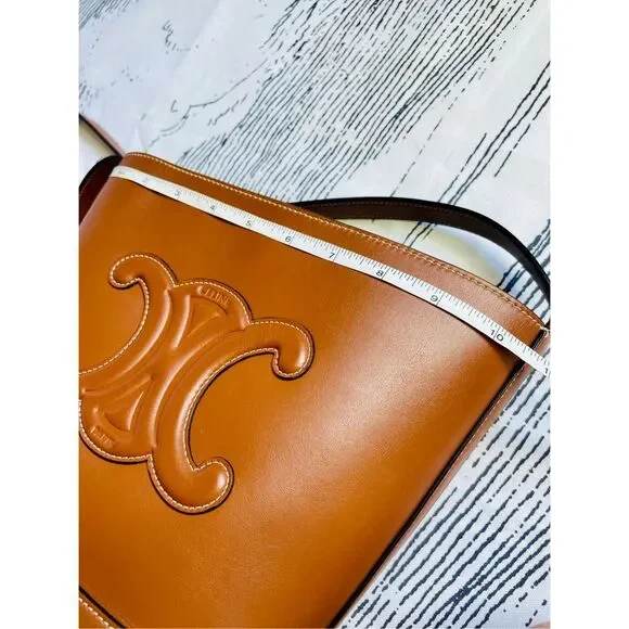 Celine Cuir Triomphe Small Calfskin Leather Bucket Crossbody Bag - Picture 9 of 12